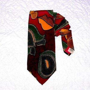 Vintage Eaton silk tie, abstract, bold, maroon, yellow & green, Maximillist